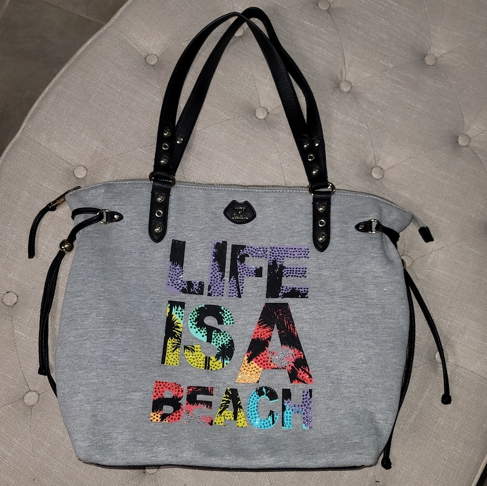 JUICY COUTURE Life Is A Beach Bag Tote Purse Beaded Studded Y2K